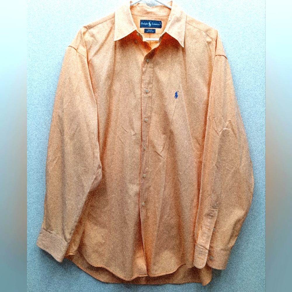 Polo Ralph Lauren Button Shirt Large Apricot Blue Pony Outdoors Dress Blake Men